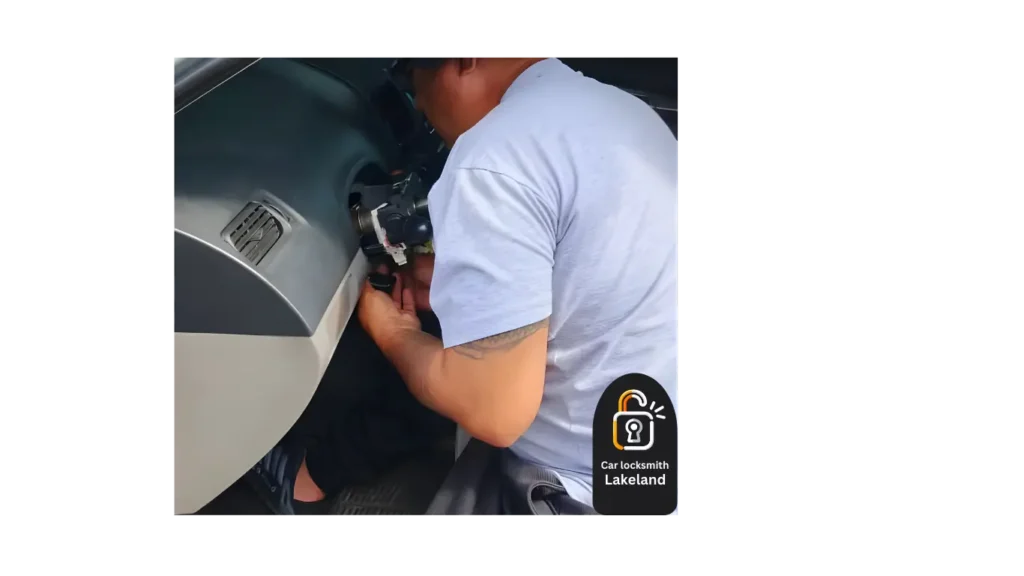 Automotive locksmith in Lakeland FL unlocking a car door safely