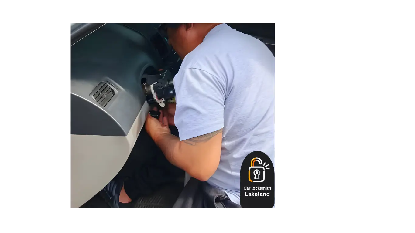 Automotive locksmith in Lakeland FL unlocking a car door safely