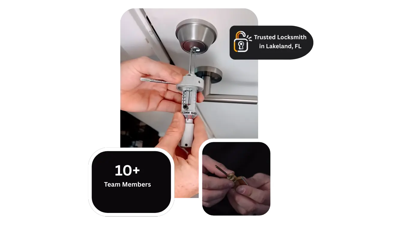 Local locksmith in Lakeland FL working on door lock repair